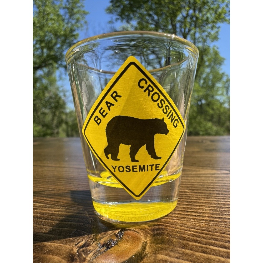 Yosemite Bear Crossing Shot‎ Glass Yellow Base Souvenir Glass Barware